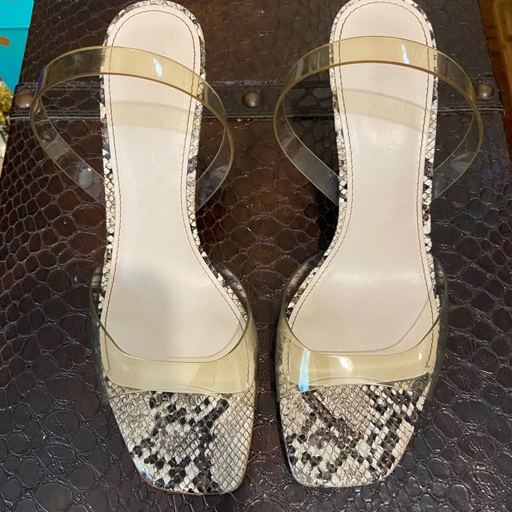 Zara Faux Python and clear strap heel.